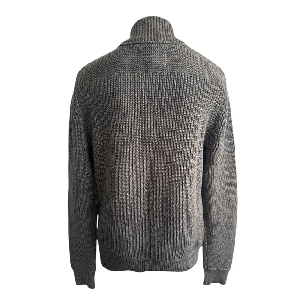 Eddie Bauer Olive Full Zip Chunky Cardigan Cable Knit Ribbed Trim Mens Small